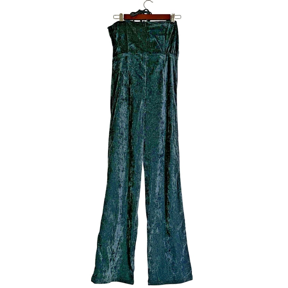 White‎ Birch Black Label Women Jumpsuit Medium Green Chenille Strappy Wide Leg